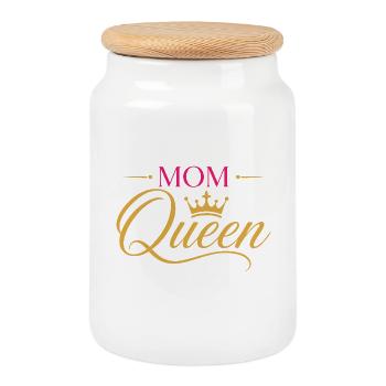 Scénario de la Reine Couronne de la Maman Caniche - Boîte à biscuits avec couvercle en bois - blanc - Devant