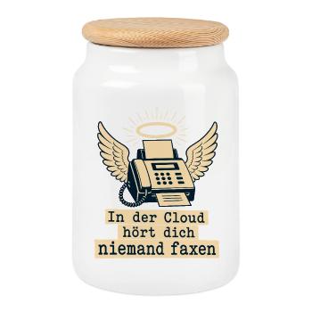 In Der Cloud Niemand Faxen. - Keksdose mit Holzdeckel - Weiß - Vorne
