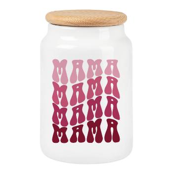 Mom Pattern in Pink Gradient - Cookie Jar with Wooden Lid - white - Front
