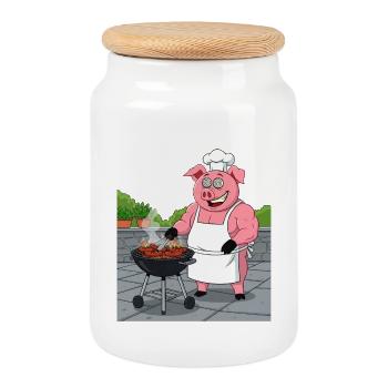 Grilling cozy pig - Cookie Jar with Wooden Lid - white - Front