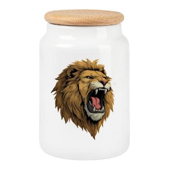 Rugissement de tête de lion - Boîte à biscuits avec couvercle en bois - blanc - Devant