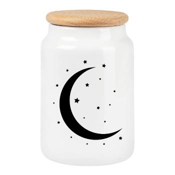 Crescent Moon and Stars - Cookie Jar with Wooden Lid - white - Front