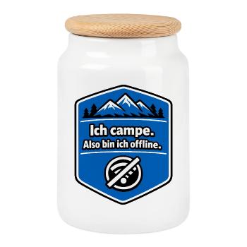Camping - I'm offline - Cookie Jar with Wooden Lid - white - Front