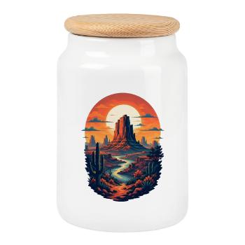 Canyon au coucher de soleil - Boîte à biscuits avec couvercle en bois - blanc - Devant