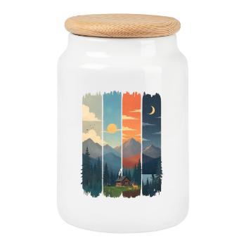 Horizons in four mountain panels - Cookie Jar with Wooden Lid - white - Front