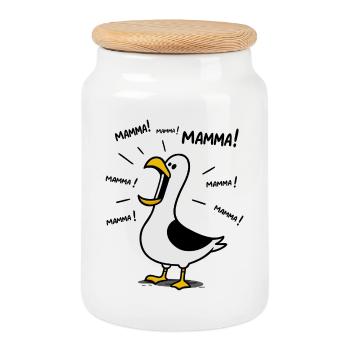 Humour Maman - Design Goéland "Maman ! Maman !" - Boîte à biscuits avec couvercle en bois - blanc - Devant