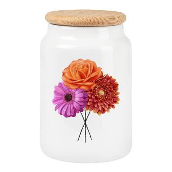Blüten Trio Farbmelodie - Keksdose mit Holzdeckel - Weiß - Vorne