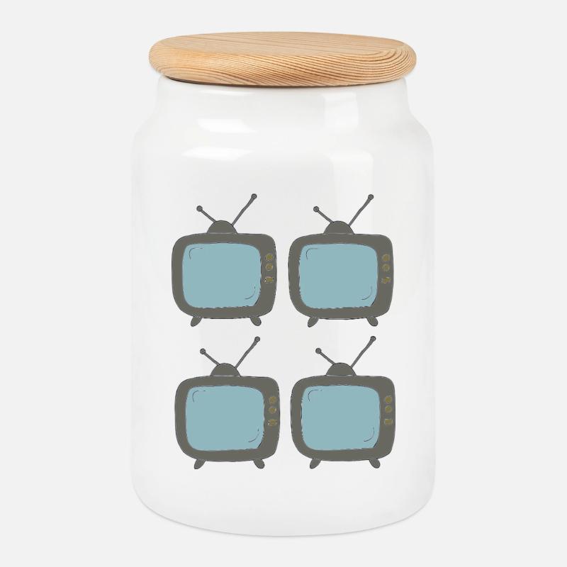 fernseher_4fach - Cookie Jar with Wooden Lid - white