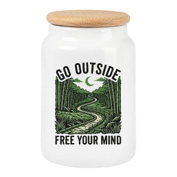 Go Outside Free Your Mind - Keksdose mit Holzdeckel - Weiß - Vorne