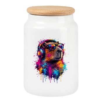 Capybara - Cookie Jar with Wooden Lid - white - Front