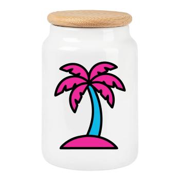 Vaporwave des années 90 de Neon Palm Tree - Boîte à biscuits avec couvercle en bois - blanc - Devant