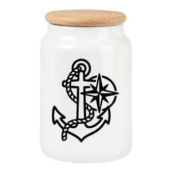 Anchor Wind Rose Maritime Logo - Cookie Jar with Wooden Lid - white - Front