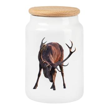 Cerf avec des bois voûté - Boîte à biscuits avec couvercle en bois - blanc - Devant