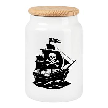 Bateau pirate - Boîte à biscuits avec couvercle en bois - blanc - Devant