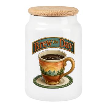 Brew the Day Sunrise Landschaftsbecher - Keksdose mit Holzdeckel - Weiß - Vorne