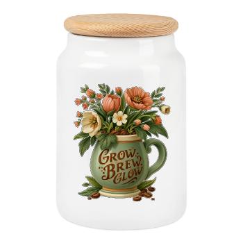 Cultiver Brew Glow Mug Flora - Boîte à biscuits avec couvercle en bois - blanc - Devant