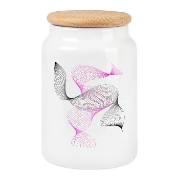 Neon Spiral Pink Abstract - Cookie Jar with Wooden Lid - white - Front