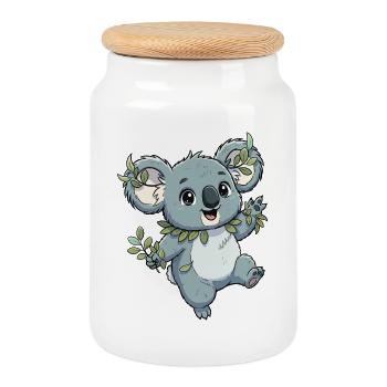 Koala vert avec couronne de feuilles - Boîte à biscuits avec couvercle en bois - blanc - Devant
