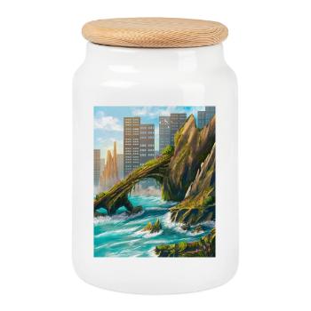 Arche rocheuse et côte urbaine - Boîte à biscuits avec couvercle en bois - blanc - Devant