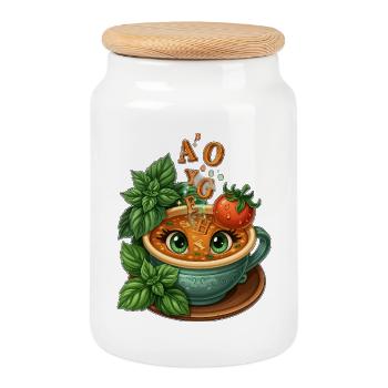 Alphabet-Teetasse mit Kräutern - Keksdose mit Holzdeckel - Weiß - Vorne