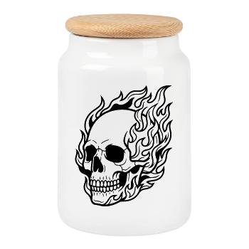 skull flame - Cookie Jar with Wooden Lid - white - Front