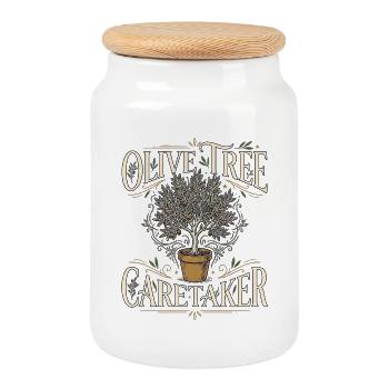 Olive Tree - Boîte à biscuits avec couvercle en bois - blanc - Devant