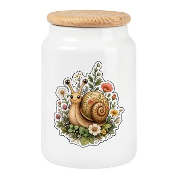 Garden Snail Wildflowers Gardeners Lovers - Cookie Jar with Wooden Lid - white - Front
