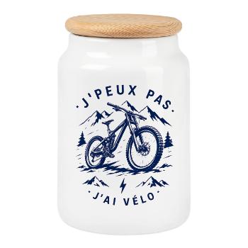J’peux pas j’ai vélo – VTT Descente Montagne - Boîte à biscuits avec couvercle en bois - blanc - Devant