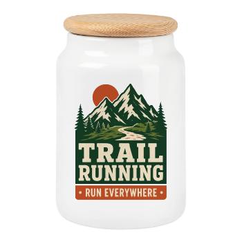 Trail Running - Run Everywhere - Cookie Jar with Wooden Lid - white - Front