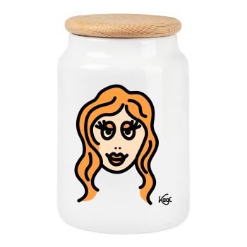 Virgo tall - Cookie Jar with Wooden Lid - white - Front