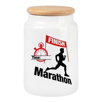 Marathon-Läuferzeit – Zielrekord - Keksdose mit Holzdeckel - Weiß - Vorne