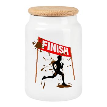 Mud Run Finisher Men - Cookie Jar with Wooden Lid - white - Front