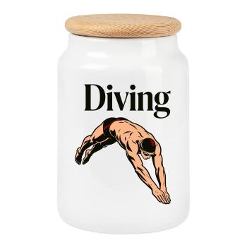 Tauchen, Tauchen, Schwimmen - Keksdose mit Holzdeckel - Weiß - Vorne