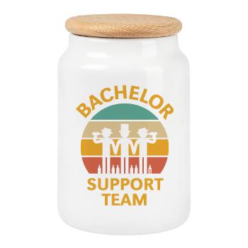 Équipe de soutien Bachelor (Enterrement de vie de garçon / Coucher de soleil / 5C) - Boîte à biscuits avec couvercle en bois - blanc - Devant