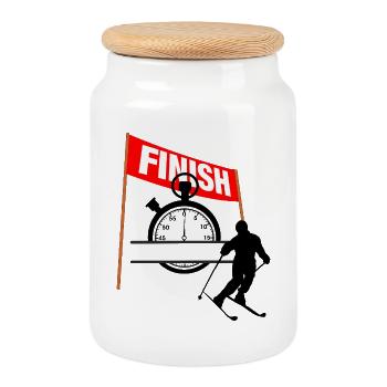 Ski Finish Time - Cookie Jar with Wooden Lid - white - Front