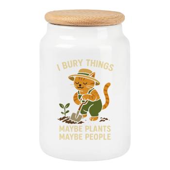 Jardinier chat avec un chapeau – blague sur les plantes - Boîte à biscuits avec couvercle en bois - blanc - Devant