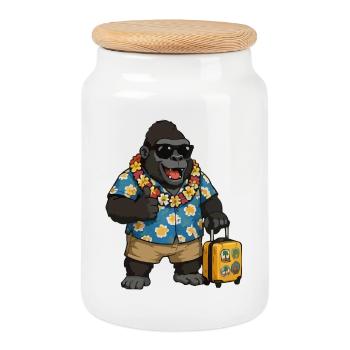 Holiday Gorilla Hawaii Shirt - Cookie Jar with Wooden Lid - white - Front