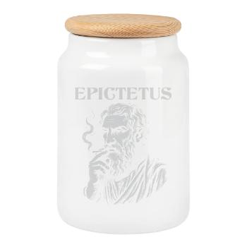 Epictetus smoking cigarette portrait design - Cookie Jar with Wooden Lid - white - Front