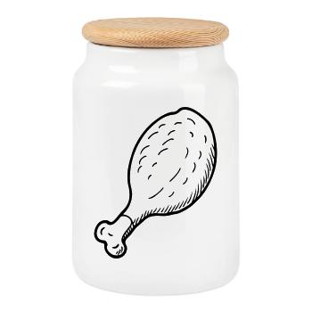 Cuisseau de poulet frit - Boîte à biscuits avec couvercle en bois - blanc - Devant