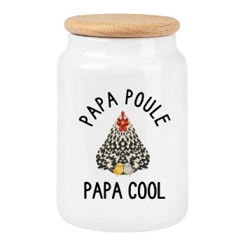 Papa Poule Papa Cool - Boîte à biscuits avec couvercle en bois - blanc - Devant