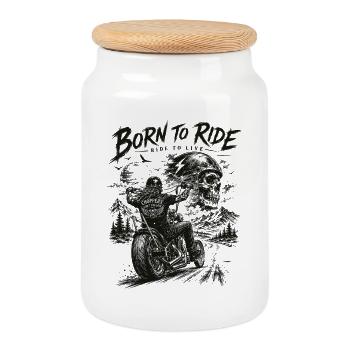 Born to Ride: Ride to Live Chopper Biker - Keksdose mit Holzdeckel - Weiß - Vorne