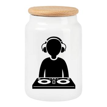 DJ Turntables Party - Boîte à biscuits avec couvercle en bois - blanc - Devant