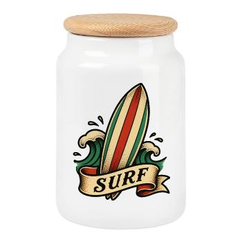 Surfing Surfboard Art Surfing Retro Surfer Surfing - Cookie Jar with Wooden Lid - white - Front