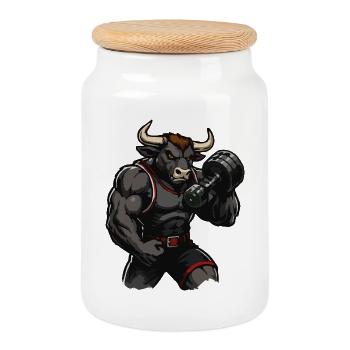 Minotaur Strength Training - Cookie Jar with Wooden Lid - white - Front