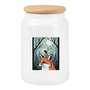 Magical Fairy And Fox Woodland Fairycore - Cookie Jar with Wooden Lid - white - Front
