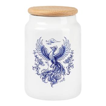 Phénix - Boîte à biscuits avec couvercle en bois - blanc - Devant
