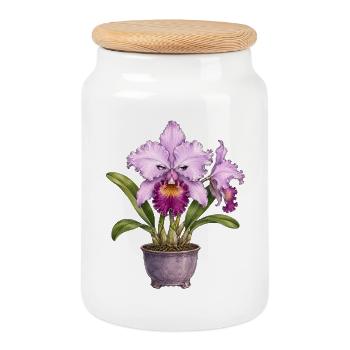 Purpur Orchidee Blütenpracht - Keksdose mit Holzdeckel - Weiß - Vorne