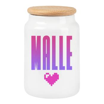 MALLE Pixel Heart Pink Purple - Cookie Jar with Wooden Lid - white - Front