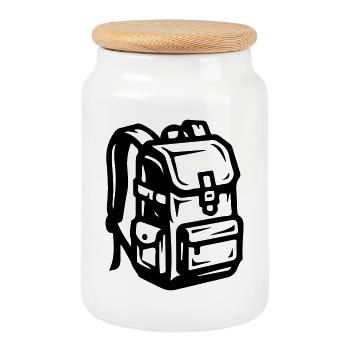 Rucksack Symbol Camping Travel - Keksdose mit Holzdeckel - Weiß - Vorne