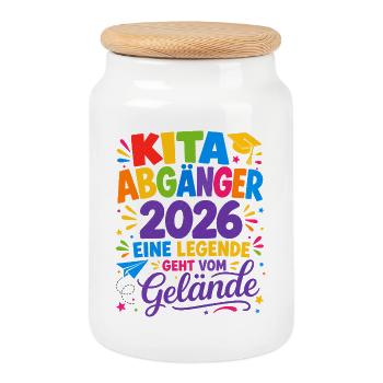Kita Abgänger 2026 Legende Verlässt Gelände - Keksdose mit Holzdeckel - Weiß - Vorne